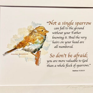 Sparrow Watercolor Print with Scripture