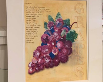 Mixed Media print, Grapes, Pie Recipe