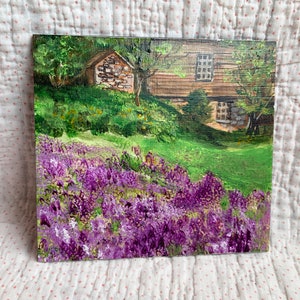 Lavender Field and Barn, Acrylic Print on Wood