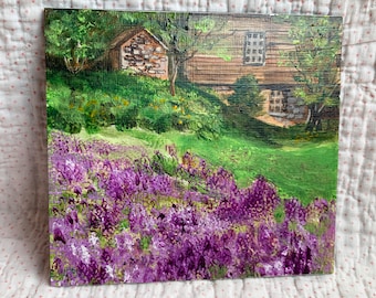 Lavender Field and Barn, Acrylic Print on Wood