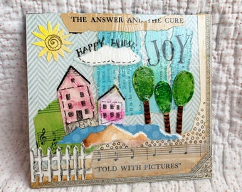 Happy Home JOY, 6x6 print on wood, Marji Stevens