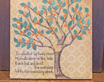 Orange Tree Mixed Media Original with Verse