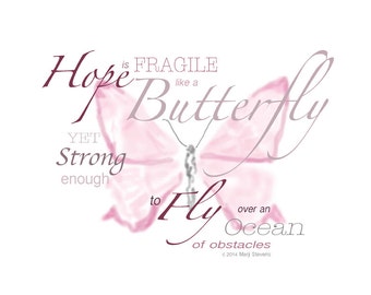 Pink Matted Print by Marji Stevens - Butterfly Hope - Inspirational Art