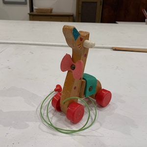 Handmade Wood Giraffe pull toy
