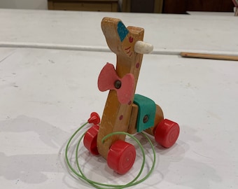 Handmade Wood Giraffe pull toy