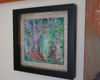 Purple Tree Collage by Marji Stevens, Framed Original