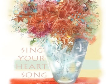 Watercolor Orange Floral Print - Sing Your Heart Song