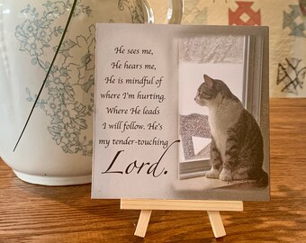 Cat Plaque 6x6 with verse, by Marji Stevens