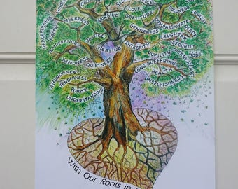 Virtue Poster by Marji Stevens, With Our Roots in Him - Watercolor print, 11.5x18 inches