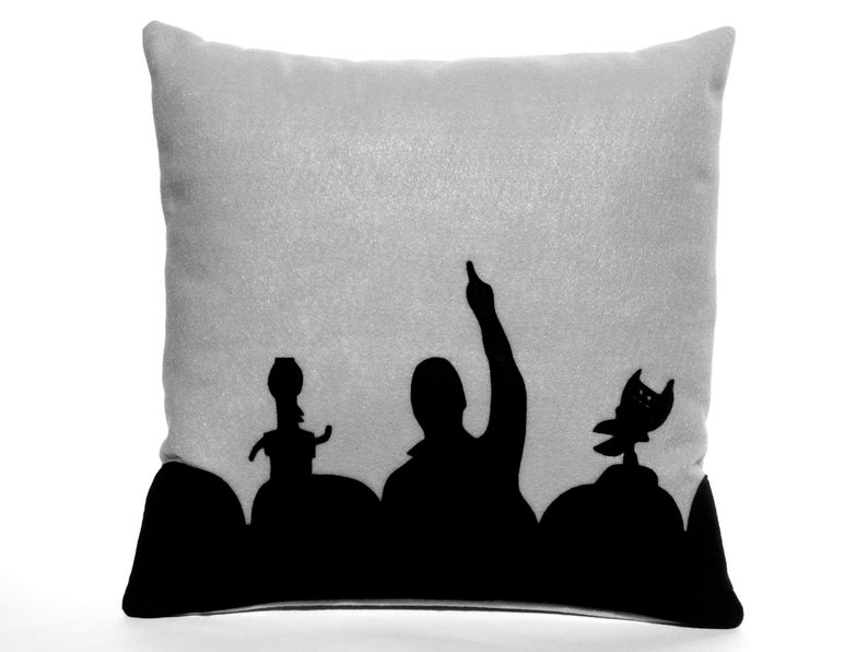 MST3K Appliqued Eco Felt Pillow Cover in Black and Silver Silver