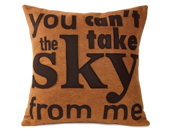 You Can't Take The Sky From Me- Appliqued Eco Felt Pillow Cover in Cocoa Brown and Copper - 18 inches