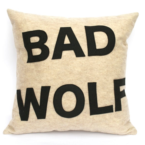 Bad Wolf- Appliqued Eco-Felt Pillow Cover in Stone and Black - 18 inches