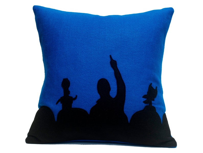 MST3K Appliqued Eco Felt Pillow Cover in Black and Silver Blue