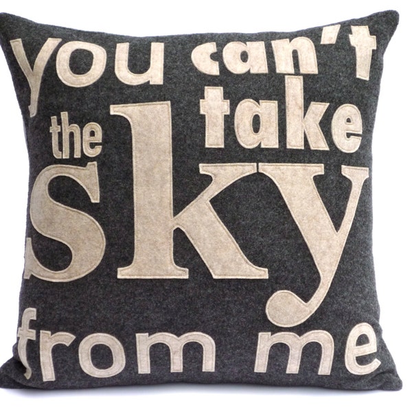 You Can't Take The Sky From Me- Appliqued Eco Felt Pillow Cover in Charcoal and Sandstone - 18 inches