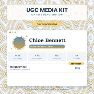 Marble Glam Media Kit Website Template | Blue Silver Gold Glitter (Instant Download)