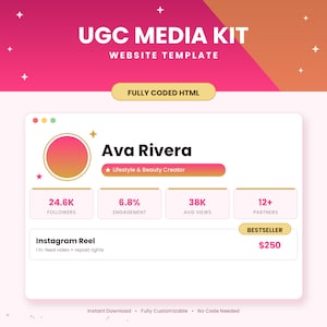 Glam Pink Gold UGC Media Kit Website Template | Influencer Press Kit (Instant Download)