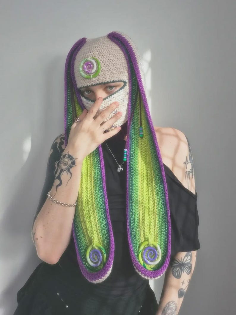 How To Crochet A Rabbit Crochet Ube Matcha Bunny Balaclava - Etsy