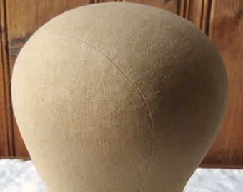 Antique Canvas Hat Form - 21.5" Millinery Fabric Hat Block - Vintage Milliner Wig / Hat Stand - Pinnable Fabric Photo Prop Shop Display
