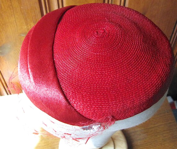 Red Cap with Beading and Netting - Marshall Field… - image 4