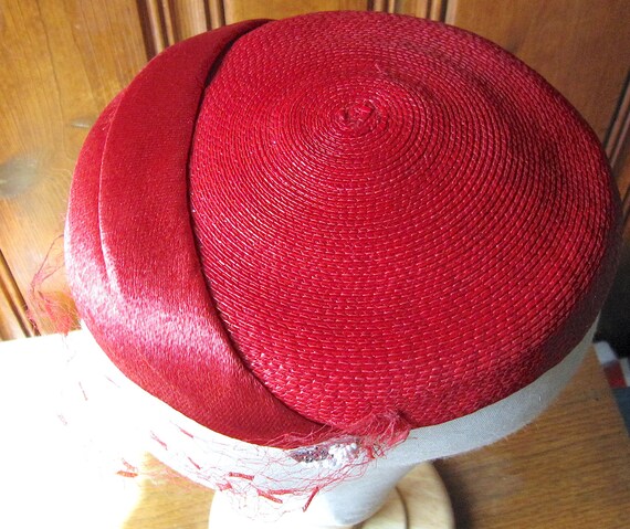 Red Cap with Beading and Netting - Marshall Field… - image 3