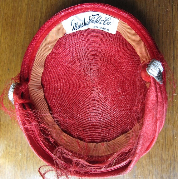 Red Cap with Beading and Netting - Marshall Field… - image 6