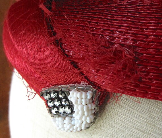 Red Cap with Beading and Netting - Marshall Field… - image 2