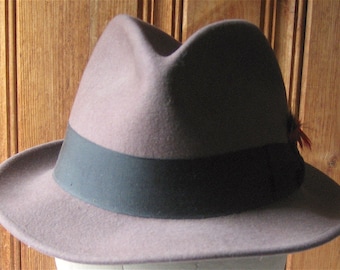 Brown Wool Fedora - Vintage 100% Wool Hat - "The Ascot" Hat with Feathers and Black Band - Outdoorsman Adventure Panama 21" Band Men Small