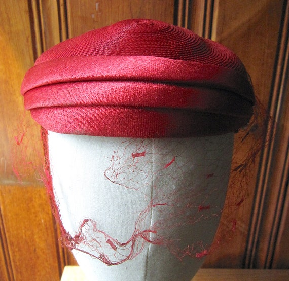 Red Cap with Beading and Netting - Marshall Field… - image 6