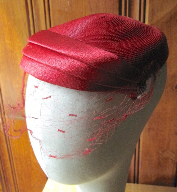 Red Cap with Beading and Netting - Marshall Field… - image 1