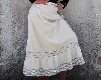 Long Gypsy Skirt, Full Length Peasant Skirt, Freida Skirt, Cream Color Festival Skirt, Hippy Boho Skirt, Tribal Skirt, Summer Clothing Dress