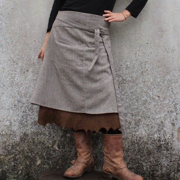 Wool skirt, Winter Skirt, Wool Herringbone Skirt, 3/4 Length Skirt, Brown Fall Skirt, Vintage Style Skirt, Girl’s Medieval Cosplay Costume