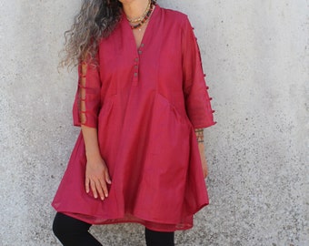 Minimal Smock Shirt, Cotton Loose Fitted Shirt, Peasant Shirt, Boho Tunic, Lagenlook Top, Indian Kurta, Summer Top for Women, Hippie Shirt