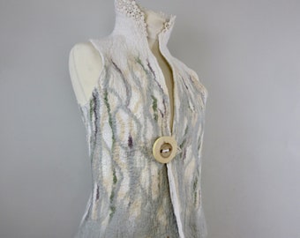 Hand Felted Merino Wool Vest, Lace Collar, Custom Fit