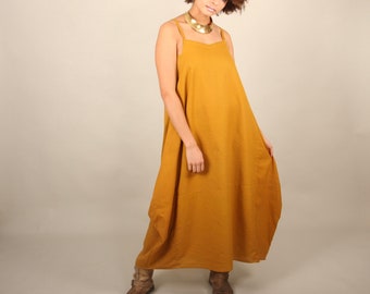 Women Lagenlook Sun Dress, Yellow Maxi Dress, Mustard Boho Gypsy Dress, Plus Size Long Dress, Loose Fitted Long Dress, Elegant Earthy Dress