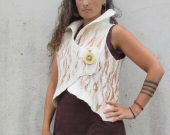 Tribal Women's Waistcoat, Warm Winter Vest, Nuno Felt Merino Wool Clothing, Bohemian Waistcoat, Hippie Festival Top, Costume Made Vest