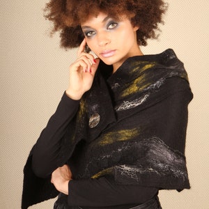 bespoke shawl , Black Nuno felted shawl , unique hand made wool shawl ,wool wrap stole image 3