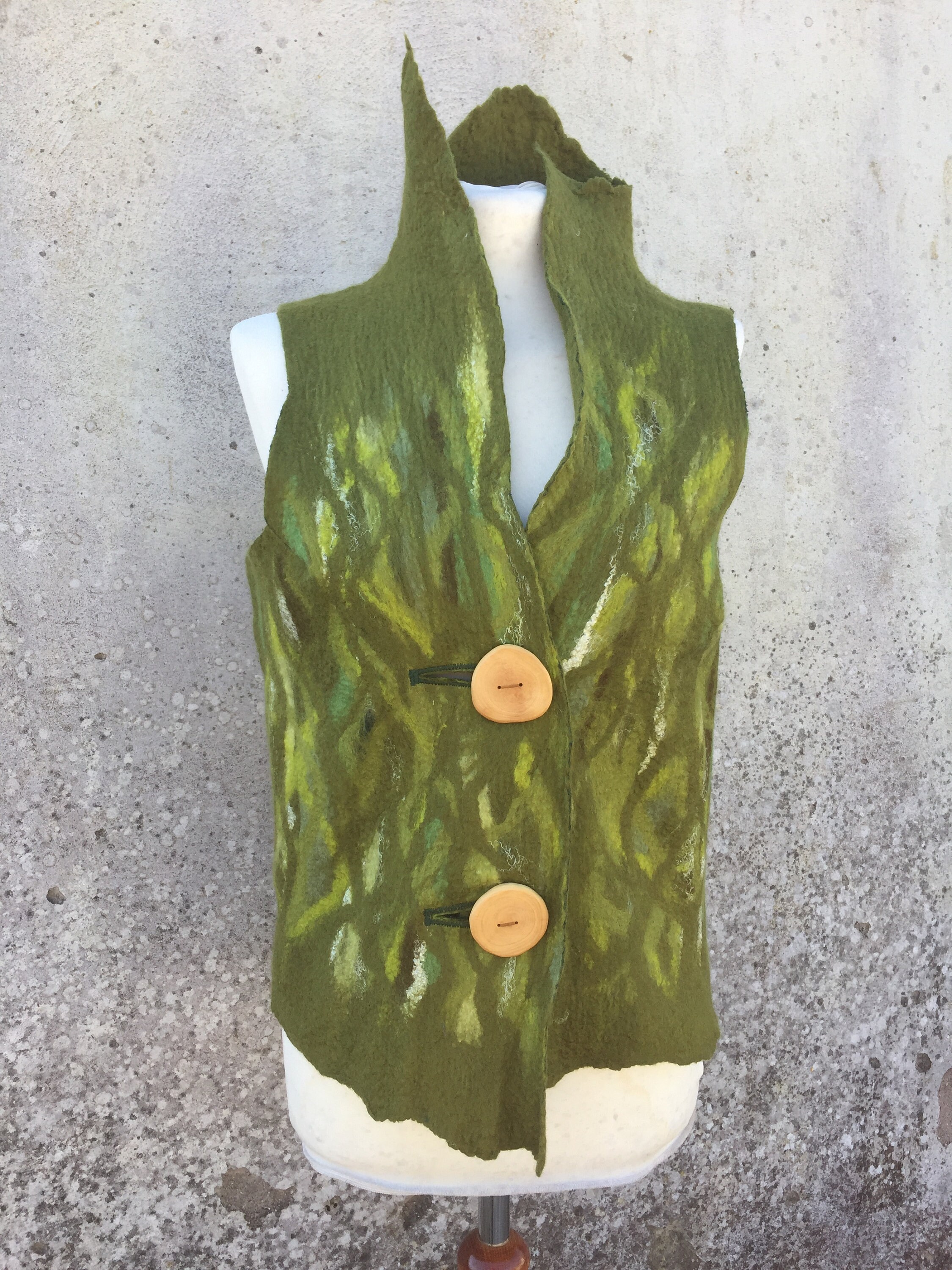 Green Nuno Felt Waistcoat Handmade Vest 