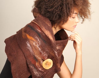 Rustic Brown Stole, Women Accessories, Winter Shawl, Merino Wool Stole, Boho Accessories, Nuno Felted Wrap, Earthy Accessories, Brown Wrap