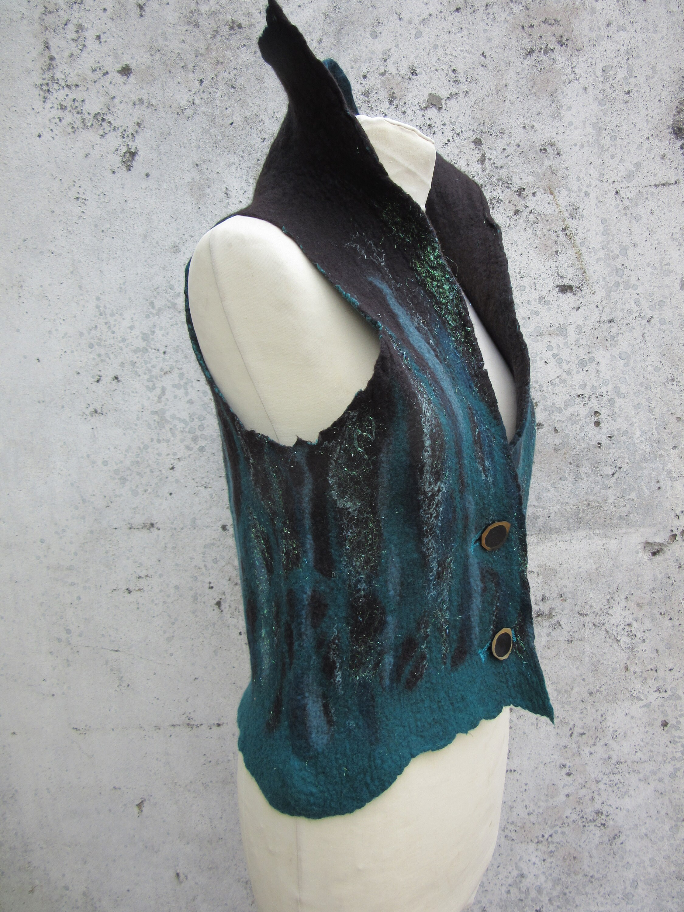 Classic Elfn Felt Waistcoat Black and Teal Sparkle Vest Nuno - Etsy