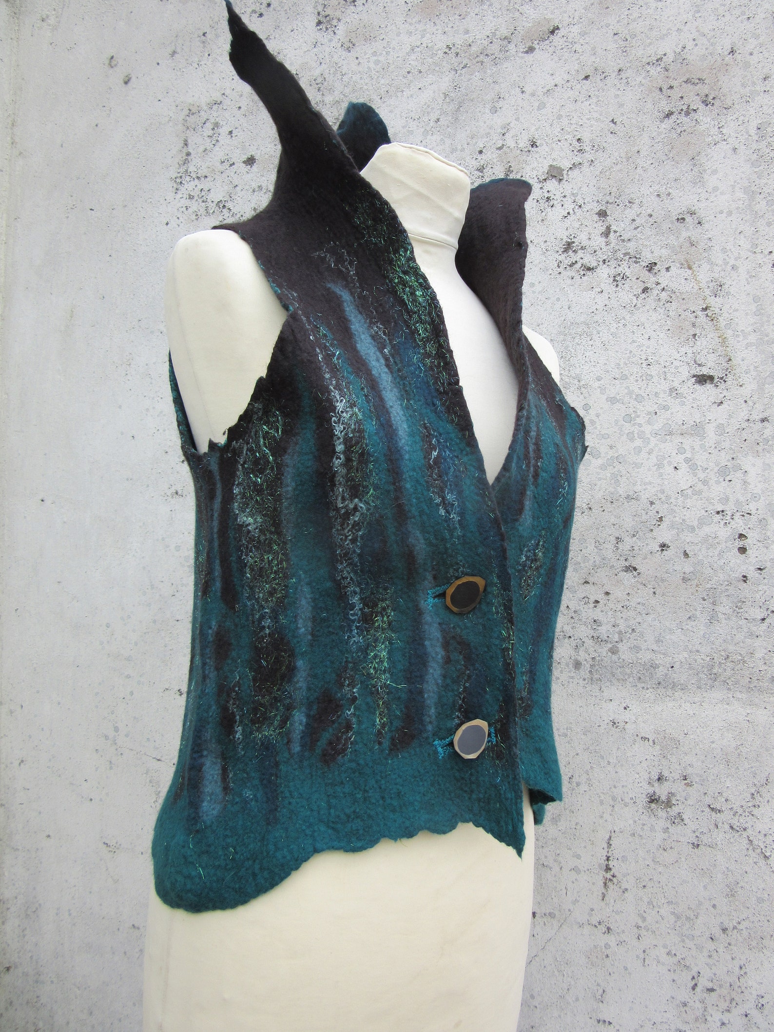 Classic Elfn Felt Waistcoat Black and Teal Sparkle Vest Nuno - Etsy