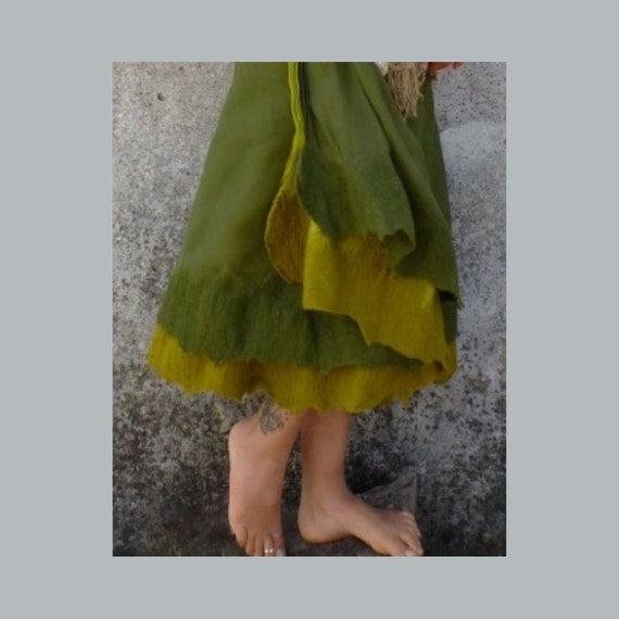 Olive Green Wrap-around Skirt, Women Earthy Fairy Skirt, Mid Length Wrap  Skirt, Felt Fantasy Costume, Bohemian Skirt, Summer Gift for Mother 