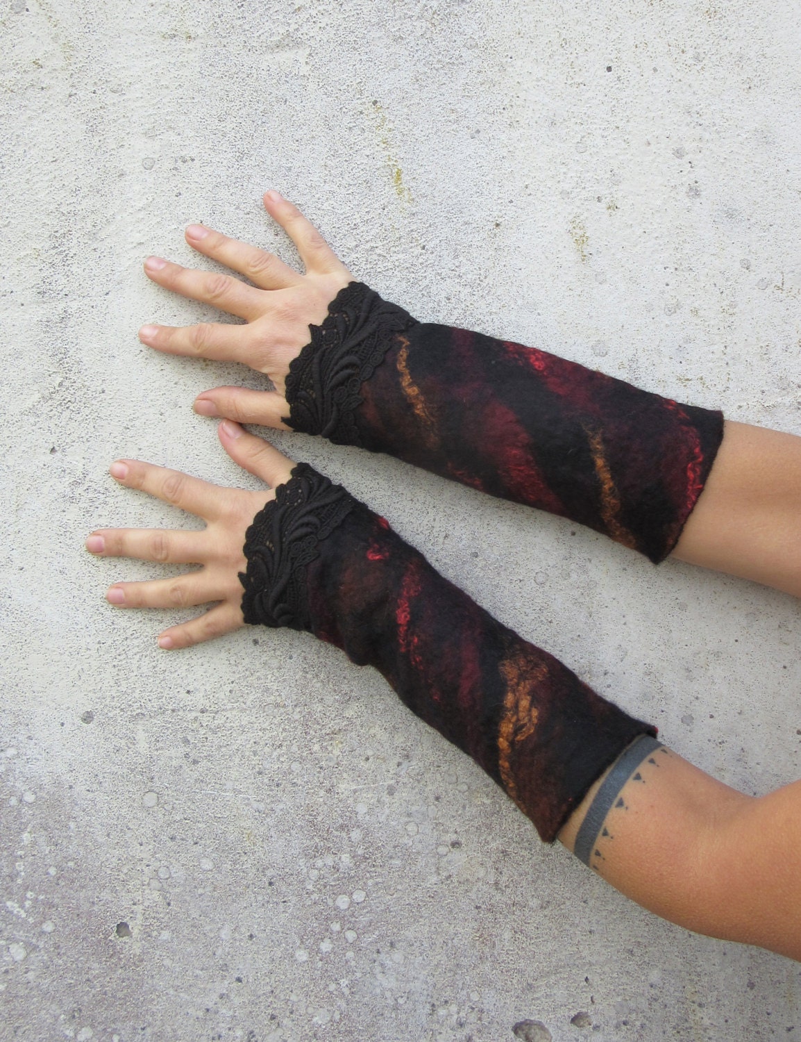 Womens Wrist Warmers Felt Lace Steampunk Cuffs Fingerless Etsy Canada
