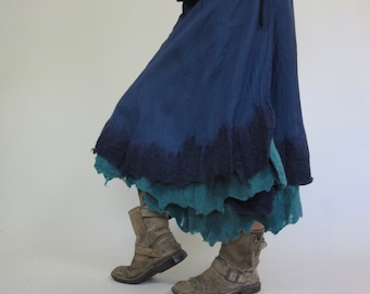 Fantasy Wrap-Around Skirt, mid length Wrap Skirt Nuno Felt Petticoat, Fairie Skirt, Boho Hippie Skirt, Blue Summer Skirt,