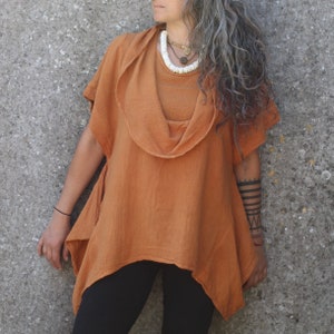 Camicetta estiva hippie, camicia estiva taglie forti, top in cotone naturale, top in cotone aderente, abbigliamento da donna Boho, camicia terrosa