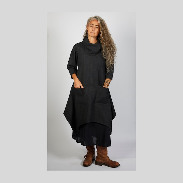 Damen Zenn Kleid, Lagenlook Dickes Winterkleid, Baumwollkleid in voller Länge Plus Size Kleid, Vintage Style Mittelalterliches Coatigan Kleid