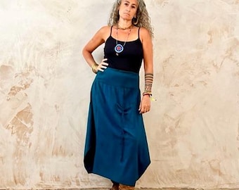 Blue Linen Skirt, Full length hand dyed skirt , Elasticated waisted skirt, A-Line skirt , hand dyed skirt