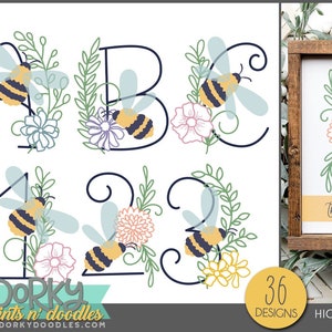 Clipart de alfabeto de abeja de miel -Uso comercial personal y limitado- Bonitas letras y números Clipart
