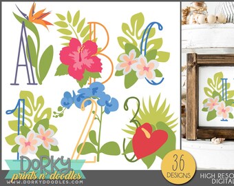 Tropical Alphabet Clipart -Personal and Limited Commercial Use- Fun letters and numbers Clipart