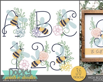 Honey Bee Alphabet Clipart -Personal and Limited Commercial Use- Pretty letters and numbers Clipart