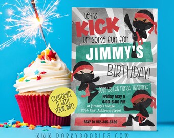 Ninja Birthday Party Invitation - Editable - Personalize and Download Quickly